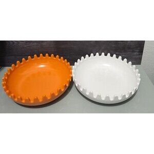 Vintage Mebel Italy Mid-Century Space Age Melamine Bowls White /Orange - Chips